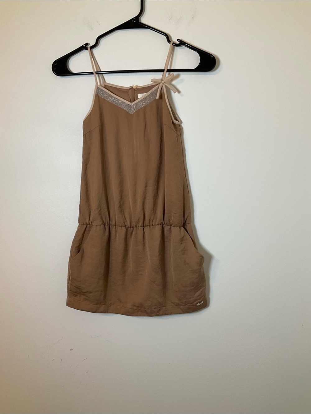 Chloe Mini Dress Brown Cami Tie Strap Flowy Size 8